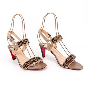Christian Louboutin Bikee Bike Sandals Beige Suede Size 37.5 US 7.5 Women Spike
